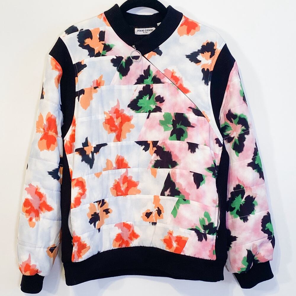 Opening Ceremony Floral 1/4 Zip Silk Bomber Jacket Rare - Picture 4 of 11